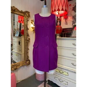 vintage 1990s purple wool mini dress vest double breasted s/m minimalist mod 34